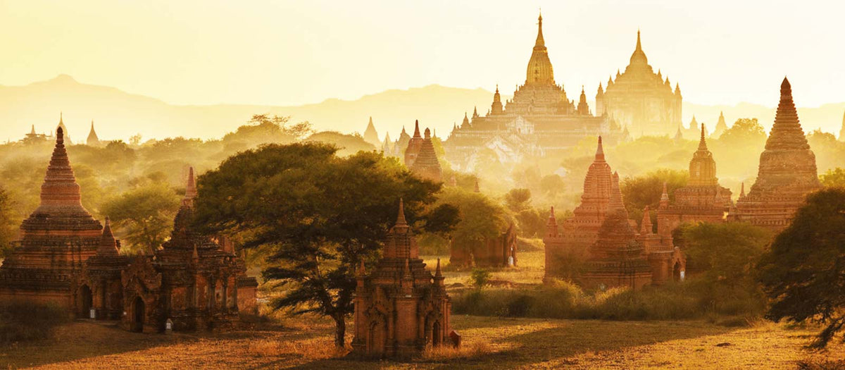 Temples of Bagan rising above the morning mist
